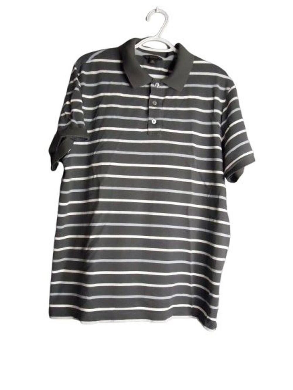 Banana Republic Fitted Polo Men's XL Gray White Striped Short Sleeve